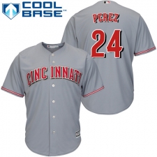 Youth Majestic Cincinnati Reds #24 Tony Perez Replica Grey Road Cool Base MLB Jersey