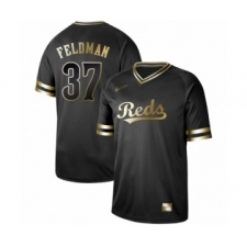 Men's Cincinnati Reds #37 Scott Feldman Authentic Black Gold Fashion Baseball Jersey