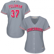 Women's Majestic Cincinnati Reds #37 Scott Feldman Replica Grey Road Cool Base MLB Jersey
