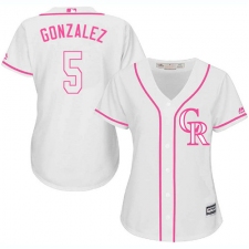 Women's Majestic Colorado Rockies #5 Carlos Gonzalez Authentic White Fashion Cool Base MLB Jersey