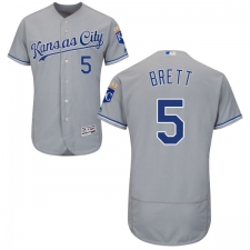 Men's Majestic Kansas City Royals #5 George Brett Grey Road Flex Base Authentic Collection MLB Jersey