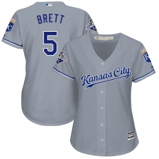 Women's Majestic Kansas City Royals #5 George Brett Authentic Grey Road Cool Base MLB Jersey