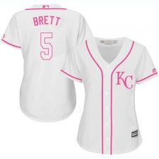 Women's Majestic Kansas City Royals #5 George Brett Authentic White Fashion Cool Base MLB Jersey