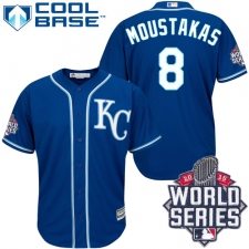 Men's Majestic Kansas City Royals #8 Mike Moustakas Authentic Blue Alternate 2 Cool Base 2015 World Series