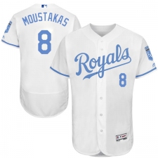 Men's Majestic Kansas City Royals #8 Mike Moustakas Authentic White 2016 Father's Day Fashion Flex Base MLB Jersey