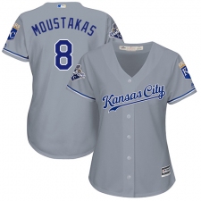 Women's Majestic Kansas City Royals #8 Mike Moustakas Authentic Grey Road Cool Base MLB Jersey