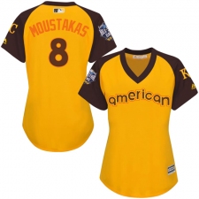 Women's Majestic Kansas City Royals #8 Mike Moustakas Authentic Yellow 2016 All-Star American League BP Cool Base MLB Jersey