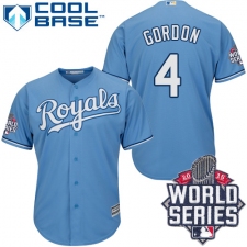 Men's Majestic Kansas City Royals #4 Alex Gordon Authentic Light Blue Alternate 1 Cool Base 2015 World Series