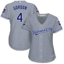 Women's Majestic Kansas City Royals #4 Alex Gordon Replica Grey Road Cool Base MLB Jersey