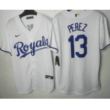 Men's Kansas City Royals #13 Salvador Perez White Cool Base Stitched MLB Jersey