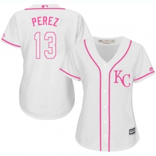 Women's Majestic Kansas City Royals #13 Salvador Perez Replica White Fashion Cool Base MLB Jersey