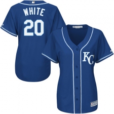 Women's Majestic Kansas City Royals #20 Frank White Replica Blue Alternate 2 Cool Base MLB Jersey