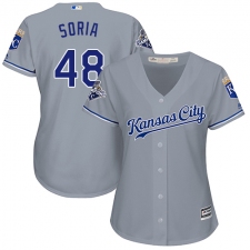 Women's Majestic Kansas City Royals #48 Joakim Soria Replica Grey Road Cool Base MLB Jersey
