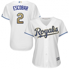 Women's Majestic Kansas City Royals #2 Alcides Escobar Replica White Home Cool Base MLB Jersey