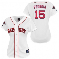 Women's Majestic Boston Red Sox #15 Dustin Pedroia Authentic White 2018 World Series Champions MLB Jersey