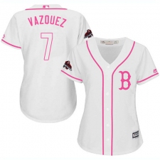 Women's Majestic Boston Red Sox #7 Christian Vazquez Authentic White Fashion 2018 World Series Champions MLB Jersey