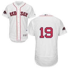 Men's Majestic Boston Red Sox #19 Fred Lynn White Home Flex Base Authentic Collection 2018 World Series Champions MLB Jersey
