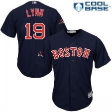 Youth Majestic Boston Red Sox #19 Fred Lynn Authentic Navy Blue Alternate Road Cool Base 2018 World Series Champions MLB Jersey