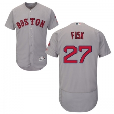 Men's Majestic Boston Red Sox #27 Carlton Fisk Grey Road Flex Base Authentic Collection MLB Jersey