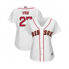 Women's Boston Red Sox #27 Carlton Fisk Authentic White 2019 Gold Program Cool Base Baseball Jersey