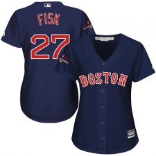 Women's Majestic Boston Red Sox #27 Carlton Fisk Authentic Navy Blue Alternate Road 2018 World Series Champions MLB Jersey