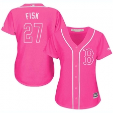 Women's Majestic Boston Red Sox #27 Carlton Fisk Authentic Pink Fashion MLB Jersey
