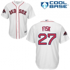 Women's Majestic Boston Red Sox #27 Carlton Fisk Authentic White Home 2018 World Series Champions MLB Jersey