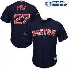Youth Majestic Boston Red Sox #27 Carlton Fisk Authentic Navy Blue Alternate Road Cool Base 2018 World Series Champions MLB Jersey