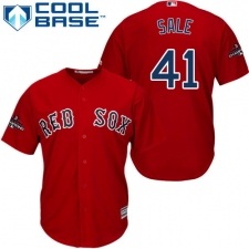 Youth Majestic Boston Red Sox #41 Chris Sale Authentic Red Alternate Home Cool Base 2018 World Series Champions MLB Jersey