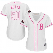 Women's Majestic Boston Red Sox #50 Mookie Betts Authentic White Fashion 2018 World Series Champions MLB Jersey