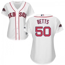 Women's Majestic Boston Red Sox #50 Mookie Betts Authentic White Home 2018 World Series Champions MLB Jersey