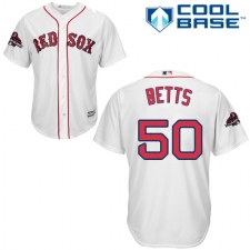 Youth Majestic Boston Red Sox #50 Mookie Betts Authentic White Home Cool Base 2018 World Series Champions MLB Jersey