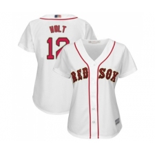Women's Boston Red Sox #12 Brock Holt Authentic White 2019 Gold Program Cool Base Baseball Jersey