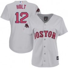 Women's Majestic Boston Red Sox #12 Brock Holt Authentic Grey Road 2018 World Series Champions MLB Jersey
