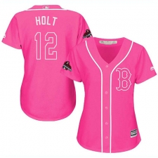 Women's Majestic Boston Red Sox #12 Brock Holt Authentic Pink Fashion 2018 World Series Champions MLB Jersey
