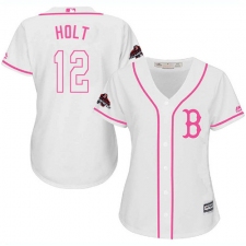 Women's Majestic Boston Red Sox #12 Brock Holt Authentic White Fashion 2018 World Series Champions MLB Jersey