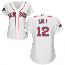 Women's Majestic Boston Red Sox #12 Brock Holt Authentic White Home 2018 World Series Champions MLB Jersey