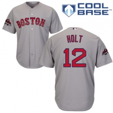 Youth Majestic Boston Red Sox #12 Brock Holt Authentic Grey Road Cool Base 2018 World Series Champions MLB Jersey