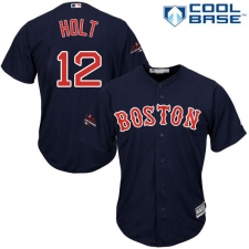 Youth Majestic Boston Red Sox #12 Brock Holt Authentic Navy Blue Alternate Road Cool Base 2018 World Series Champions MLB Jersey