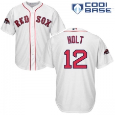 Youth Majestic Boston Red Sox #12 Brock Holt Authentic White Home Cool Base 2018 World Series Champions MLB Jersey