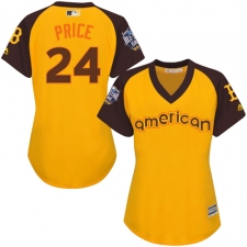 Women's Majestic Boston Red Sox #24 David Price Authentic Yellow 2016 All-Star American League BP Cool Base MLB Jersey