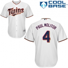 Men's Majestic Minnesota Twins #4 Paul Molitor Replica White Home Cool Base MLB Jersey