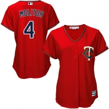 Women's Majestic Minnesota Twins #4 Paul Molitor Replica Scarlet Alternate Cool Base MLB Jersey
