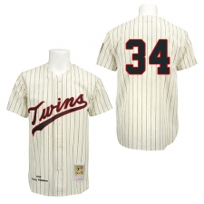 Men's Mitchell and Ness 1969 Minnesota Twins #34 Kirby Puckett Authentic Cream Throwback MLB Jersey