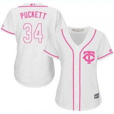 Women's Majestic Minnesota Twins #34 Kirby Puckett Replica White Fashion Cool Base MLB Jersey