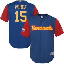 Men's Venezuela Baseball Majestic #15 Salvador Perez Royal Blue 2017 World Baseball Classic Replica Team Jersey
