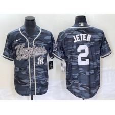 Men's New York Yankees #2 Derek Jeter Grey Camo Cool Base Stitched Baseball Jersey1