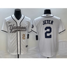 Men's New York Yankees #2 Derek Jeter Number White Cool Base Stitched Baseball Jersey