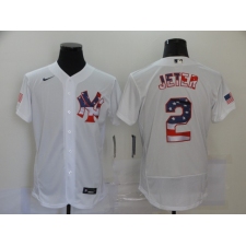 Men's Nike New York Yankees #2 Derek Jeter White 2020 Stars & Stripes 4th of July Jersey