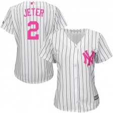 Women's Majestic New York Yankees #2 Derek Jeter Authentic White Mother's Day Cool Base MLB Jersey
